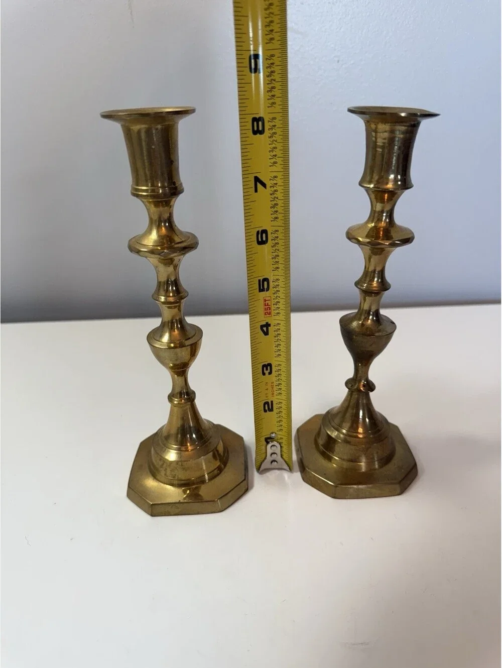 Vintage Pair of Solid Brass Candlestick  Holders 8” H For Tapered Candles India